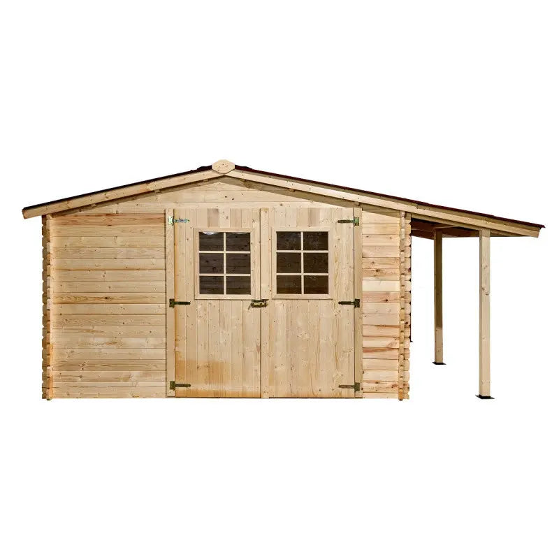 Abri en bois massif 9,9m² + bûcher 3m² - 28mm + couverture ondulée - Habrita Ma boutique