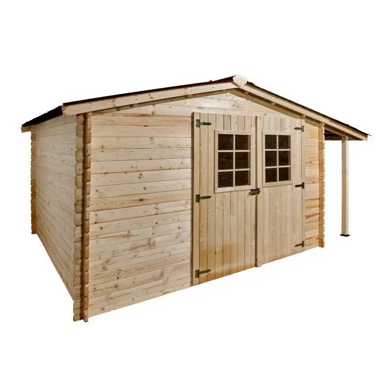 Abri en bois massif 9,9m² + bûcher 3m² - 28mm + couverture ondulée - Habrita Ma boutique