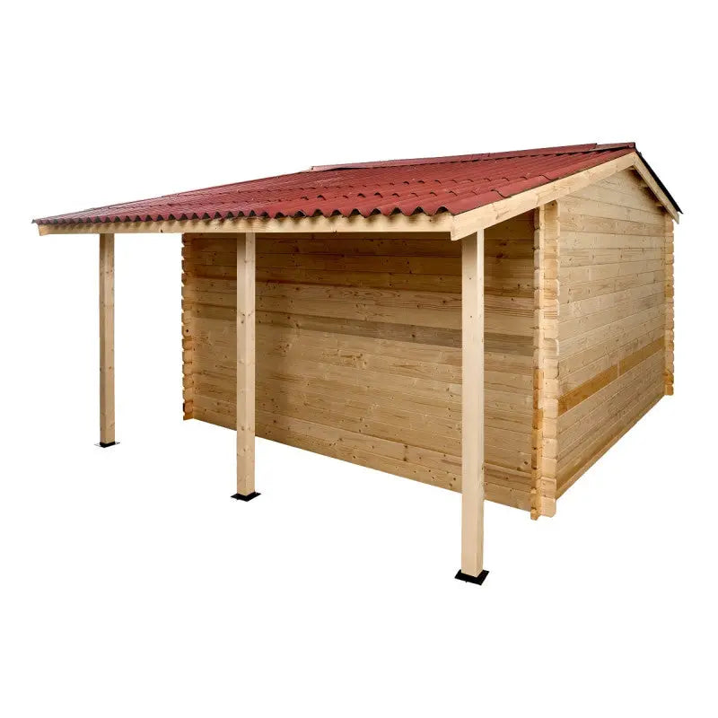 Abri en bois massif 9,9m² + bûcher 3m² - 28mm + couverture ondulée - Habrita Ma boutique