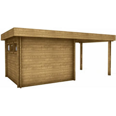 Abri en bois massif 9m² MODERNE traité marron + terrasse Gardy Shelter Ma boutique