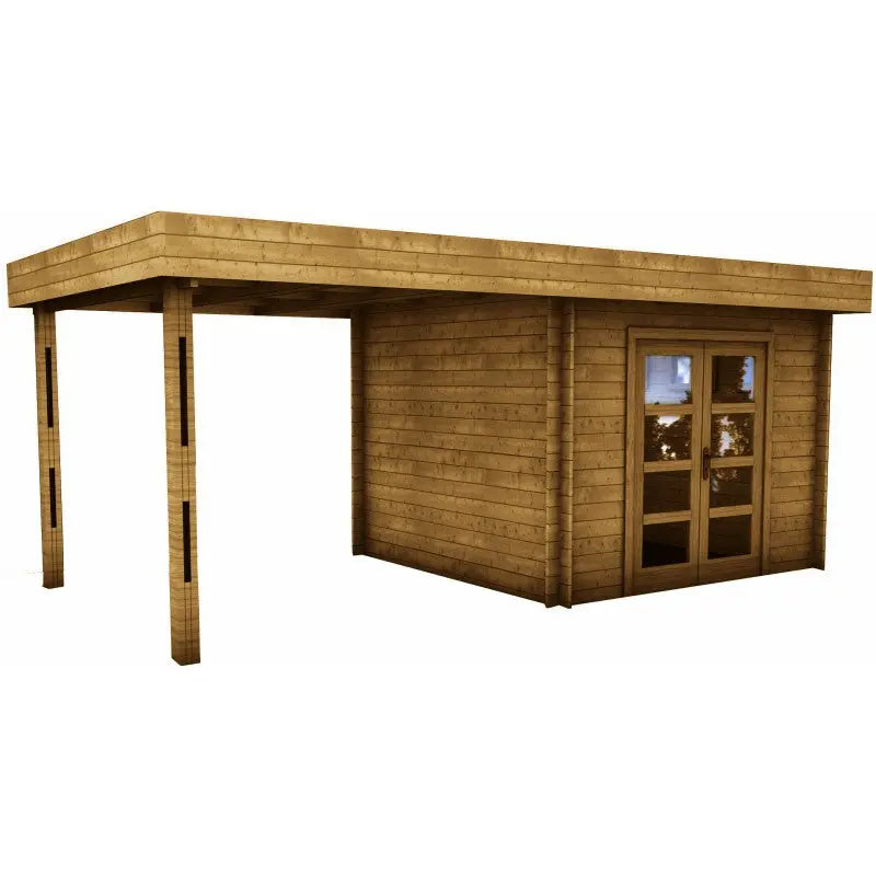 Abri en bois massif 9m² MODERNE traité marron + terrasse Gardy Shelter Ma boutique
