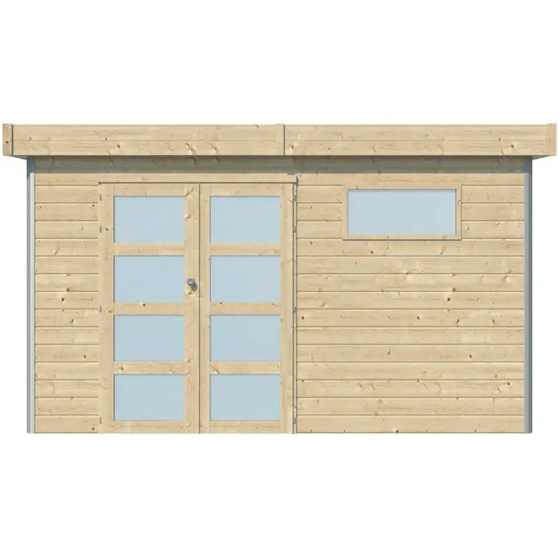 Abri Kasuko M 11,36m² en bois massif 28mm avec profils de coins en aluminium + porte et 2 fenêtres – Gardenas Ma boutique
