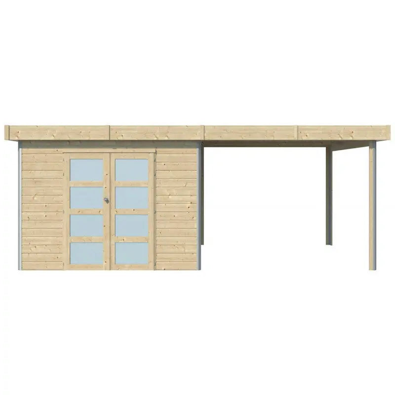 Abri Kasuko S 8,7m² + extension 285cm en bois massif 28mm avec profils de coins en aluminium + porte et fenêtre – Gardenas Ma boutique