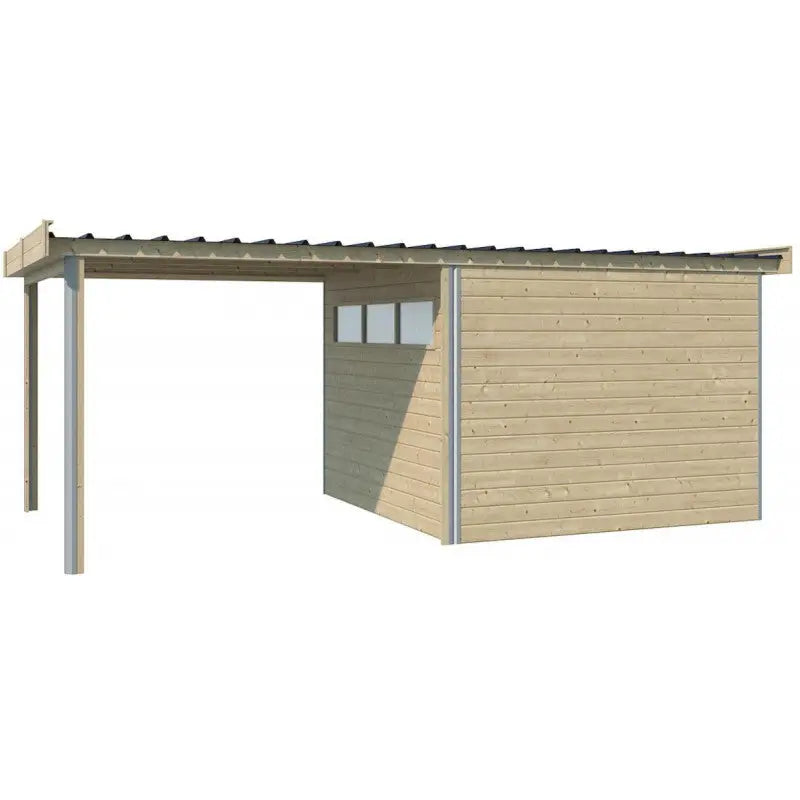 Abri Kasuko S 8,7m² + extension 285cm en bois massif 28mm avec profils de coins en aluminium + porte et fenêtre – Gardenas Ma boutique