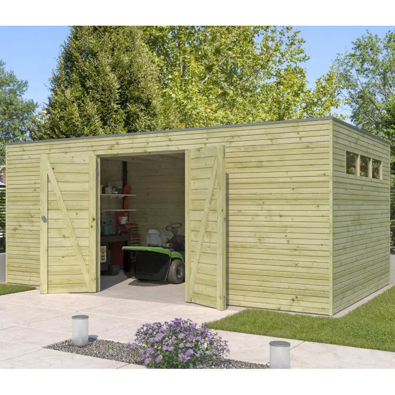 Abri Qube 15,3m² en bois en bois traité autoclave 27mm avec porte double battante + fenêtre  – Gardenas Ma boutique