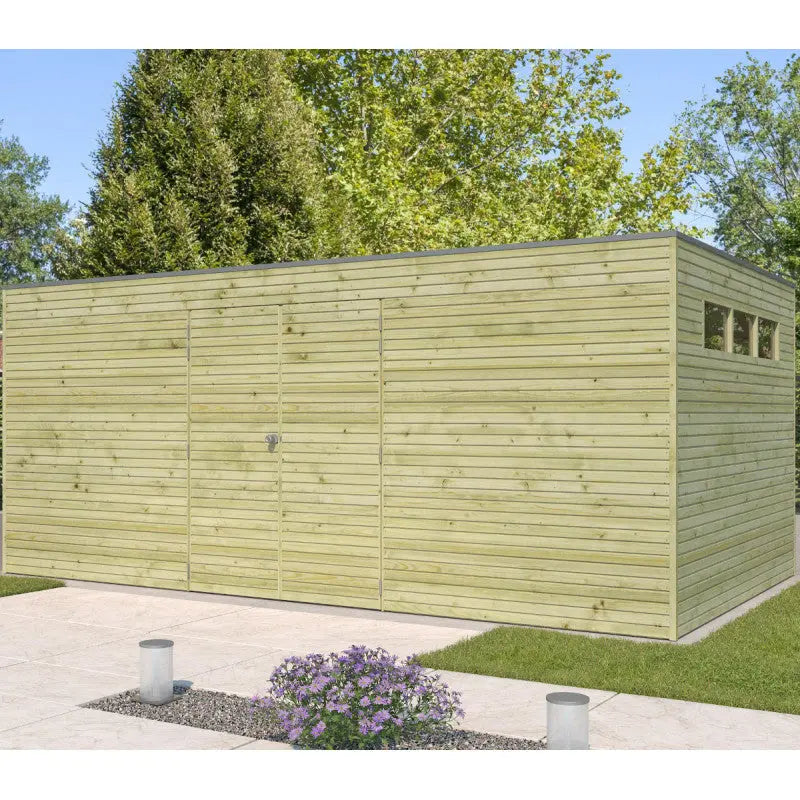 Abri Qube 15,3m² en bois en bois traité autoclave 27mm avec porte double battante + fenêtre  – Gardenas Ma boutique