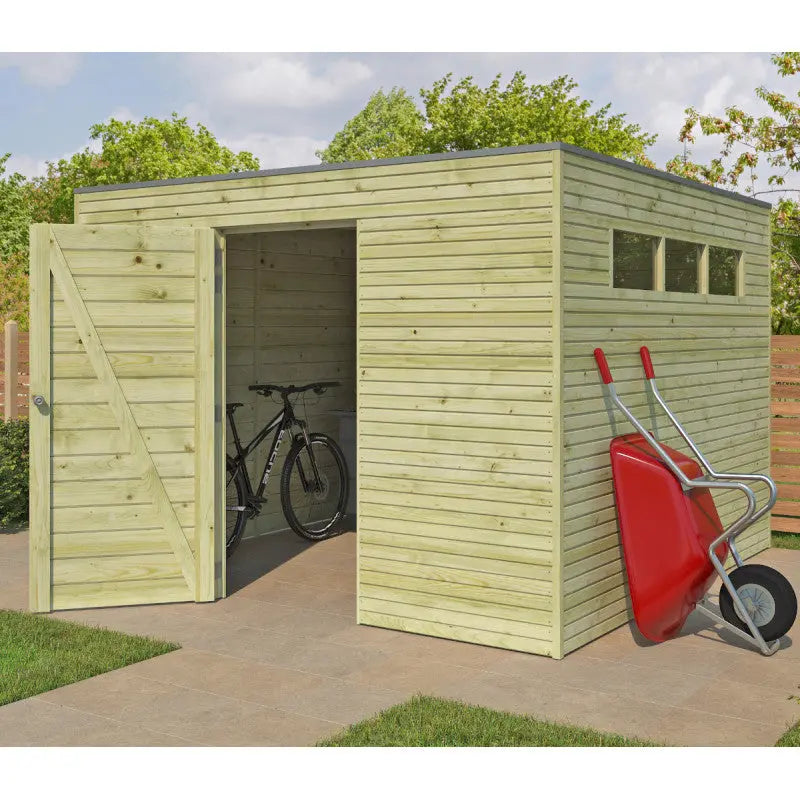 Abri Qube 9m² en bois traité autoclave 27mm avec porte simple battante + fenêtre  – Gardenas Ma boutique