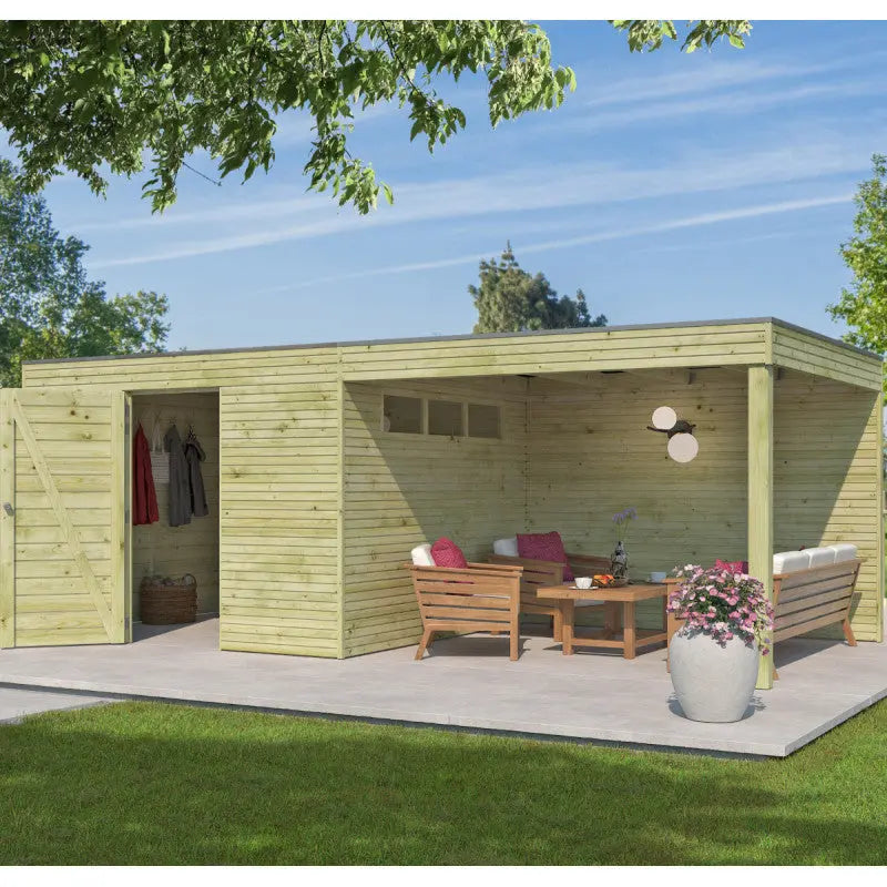 Abri Qube + extension 12m² en bois traité autoclave 27mm – Gardenas Ma boutique