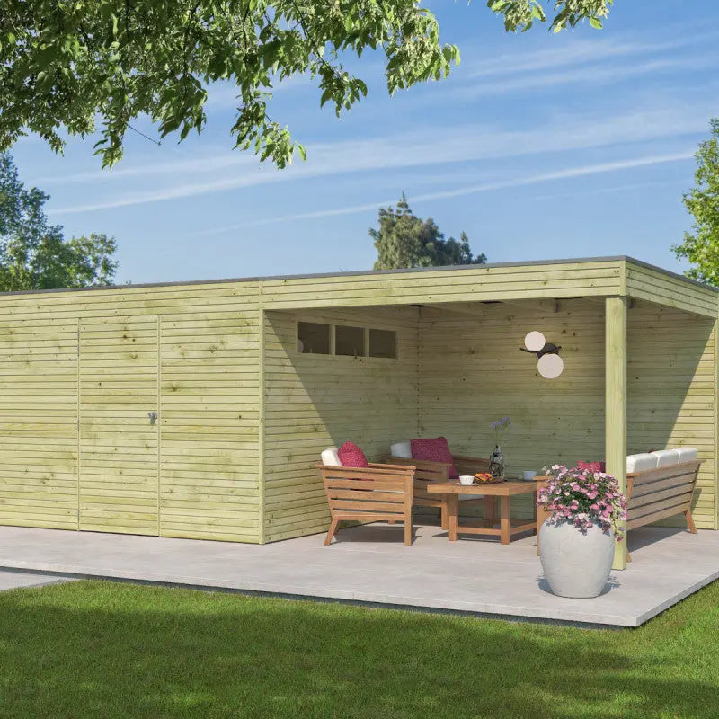 Abri Qube + extension 12m² en bois traité autoclave 27mm – Gardenas Ma boutique