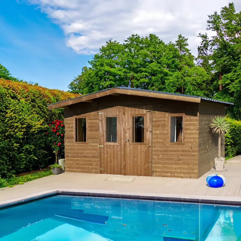 Abri Thermabri 15,14m² en bois thermo traité toiture en acier HABRITA Ma boutique