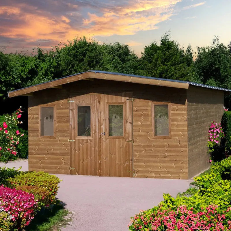 Abri Thermabri 19,69m² en bois thermo traité toiture en acier HABRITA Ma boutique