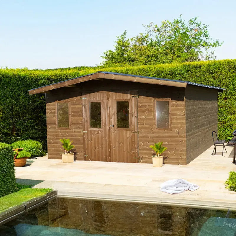 Abri Thermabri 19,69m² en bois thermo traité toiture en acier HABRITA Ma boutique