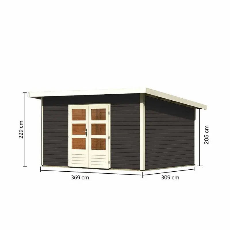 Abri toit plat 11,40m² bois massif gris terre 40mm Northeim 4 – WoodFeeling Ma boutique