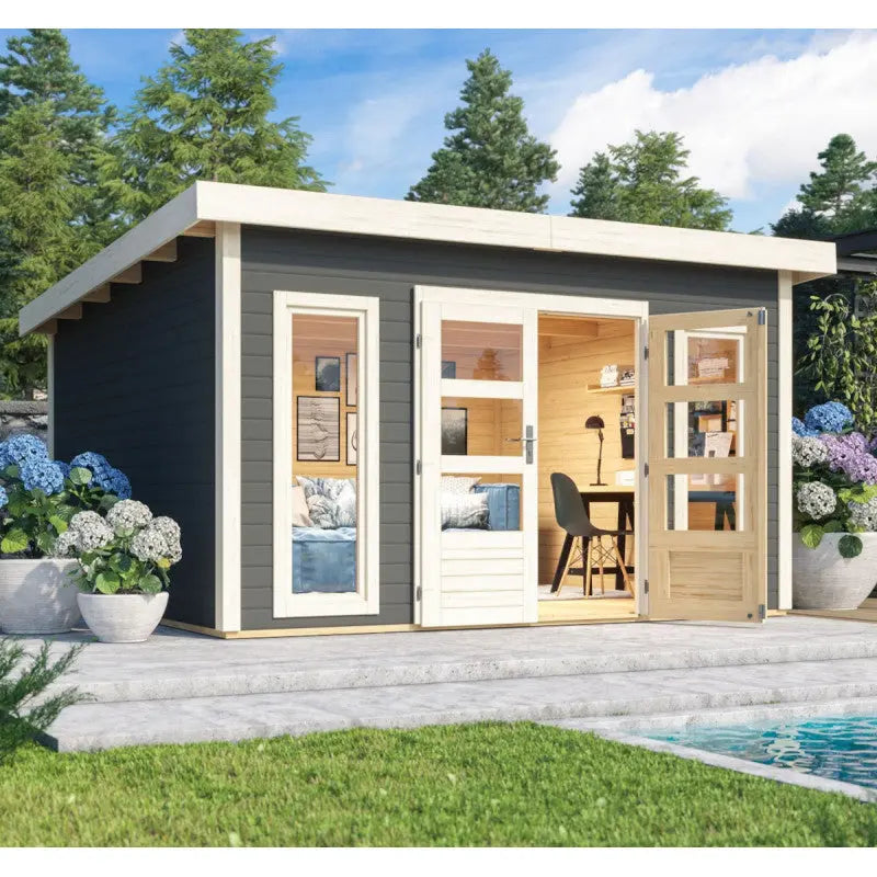 Abri toit plat 13,60m² bois massif gris terre 40mm Northeim 5 – Karibu Ma boutique