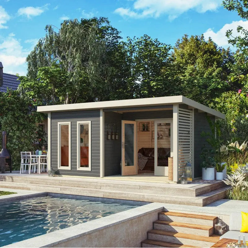 Abri toit plat 18,78m² bois massif gris terre 40mm Radeburg 5 – Karibu Ma boutique