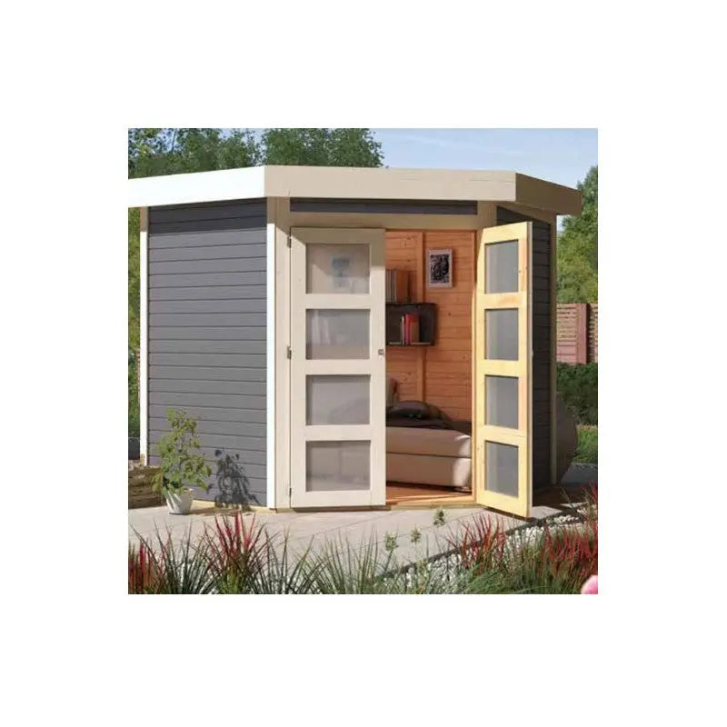 Abri toit plat 4,62m² Goldendorf 3 en bois vitrifié gris 19mm - Karibu Ma boutique