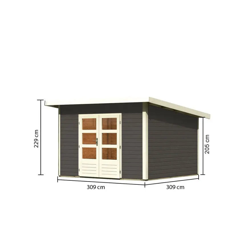 Abri toit plat 9,55m² bois massif gris terre 40mm Northeim 3 – Karibu Ma boutique