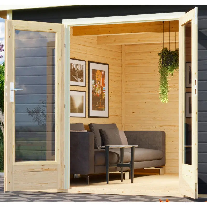 Abri toit plat 9,55m² bois massif gris terre 40mm Radeburg 1 – Karibu Ma boutique