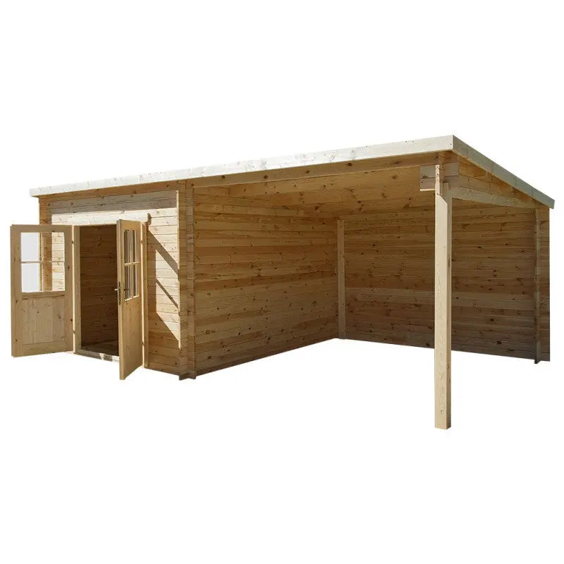 Abri toit plat 9m² PLUS 40mm + terrasse couverte latérale 9m² Gardy Shelter Ma boutique