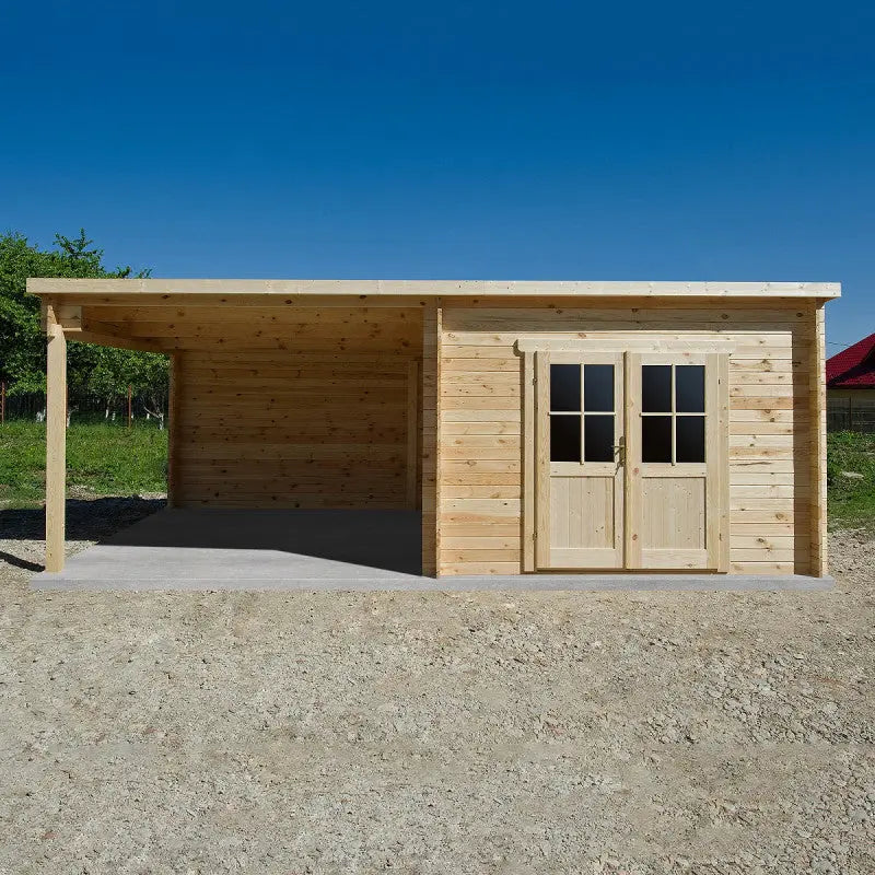 Abri toit plat 9m² PLUS 40mm + terrasse couverte latérale 9m² Gardy Shelter Ma boutique