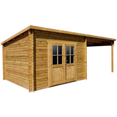 Abri toit plat 9m² PLUS + terrasse 9m² 28mm traité marron Gardy Shelter Ma boutique