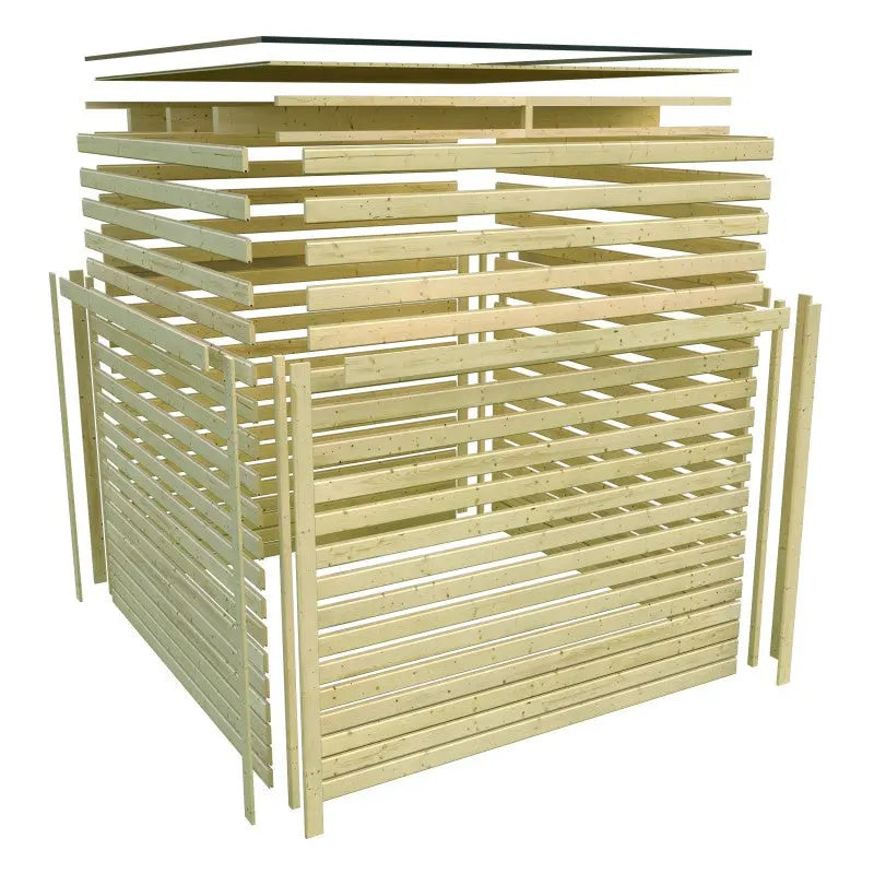 Abri toit plat en bois massif 19mm Qubic 6,05m² + appentis 5,6m² gris terre - Karibu Ma boutique