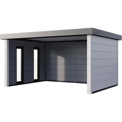 Auvent de jardin en acier galvanisé gris blanc 17,1m² Singolo 4836 avec 2 fenêtres - Telluria Ma boutique