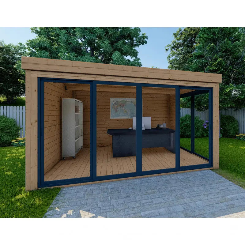Bureau de jardin en bois massif 11,8m² - madriers 40mm traités teinté marron Gardy Shelter Ma boutique