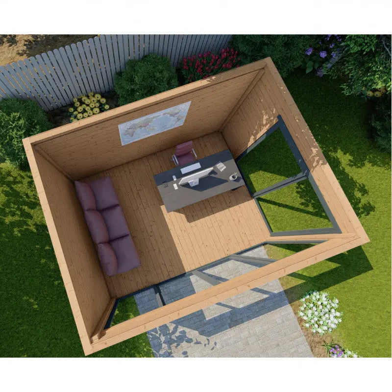 Bureau de jardin en bois massif 11,8m² - madriers 40mm traités teinté marron Gardy Shelter Ma boutique