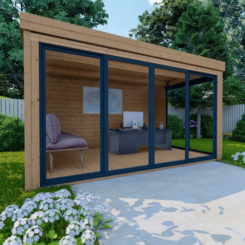 Bureau de jardin en bois massif 11,8m² - madriers 40mm traités teinté marron Gardy Shelter Ma boutique