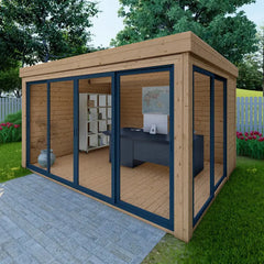 Bureau de jardin en bois massif 11,8m² - madriers 40mm traités teinté marron Gardy Shelter Ma boutique