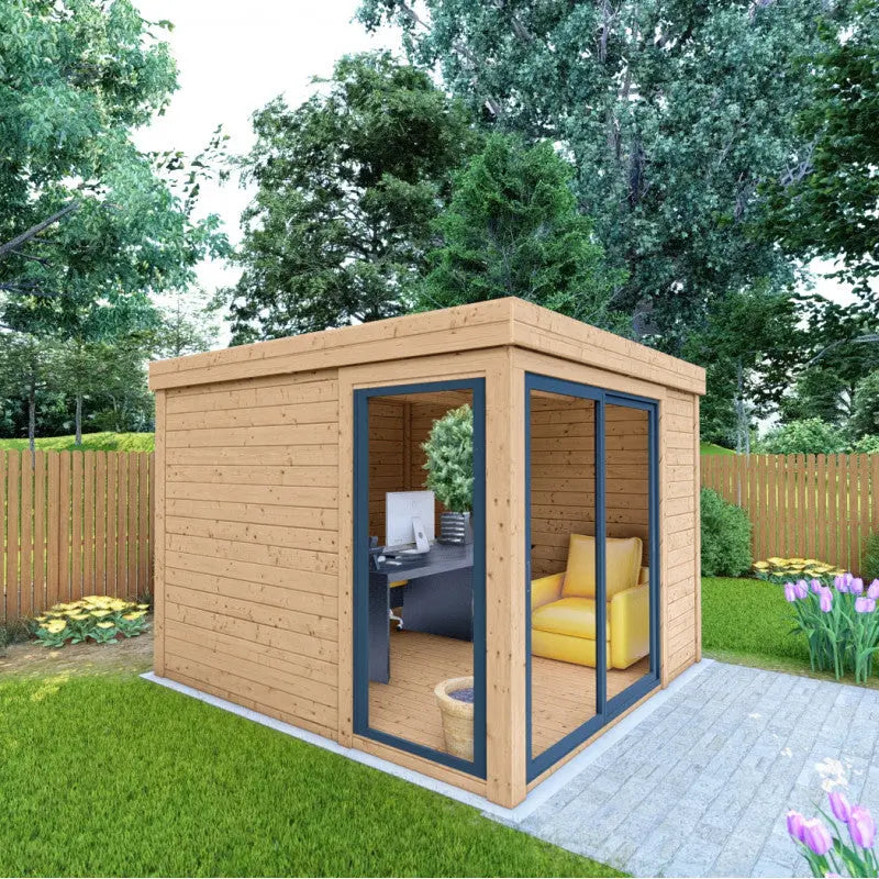 Bureau de jardin en bois massif 8,88m² - madriers 40mm traités teintés marron Gardy Shelter Ma boutique