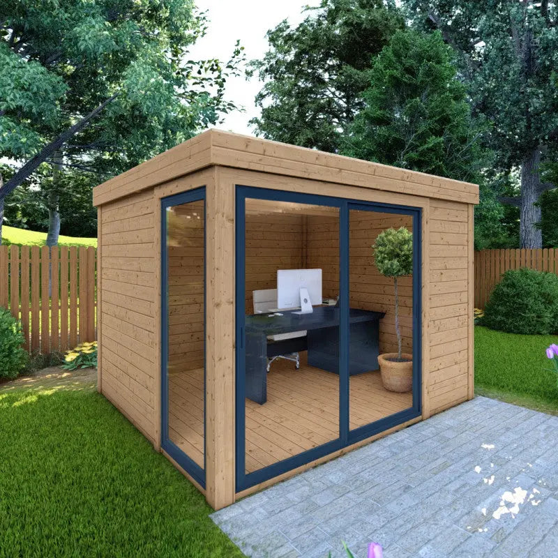 Bureau de jardin en bois massif 8,88m² - madriers 40mm traités teintés marron Gardy Shelter Ma boutique