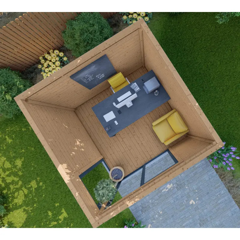 Bureau de jardin en bois massif 8,88m² - madriers 40mm traités teintés marron Gardy Shelter Ma boutique