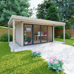 Bureau de jardin en bois massif avec terrasse 16,5m² - madriers 40mm Gardy Shelter Ma boutique