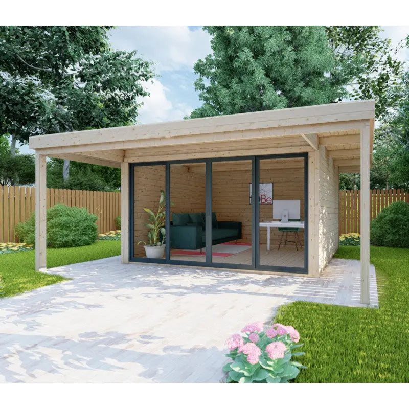 Bureau de jardin en bois massif avec terrasse 16,5m² - madriers 40mm Gardy Shelter Ma boutique
