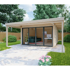 Bureau de jardin en bois massif avec terrasse 16,5m² - madriers 40mm Gardy Shelter Ma boutique