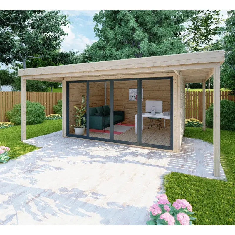 Bureau de jardin en bois massif avec terrasse 16,5m² - madriers 40mm Gardy Shelter Ma boutique
