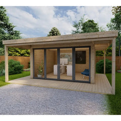 Bureau de jardin en bois massif avec terrasse 16,5m² - madriers 40mm Gardy Shelter Ma boutique
