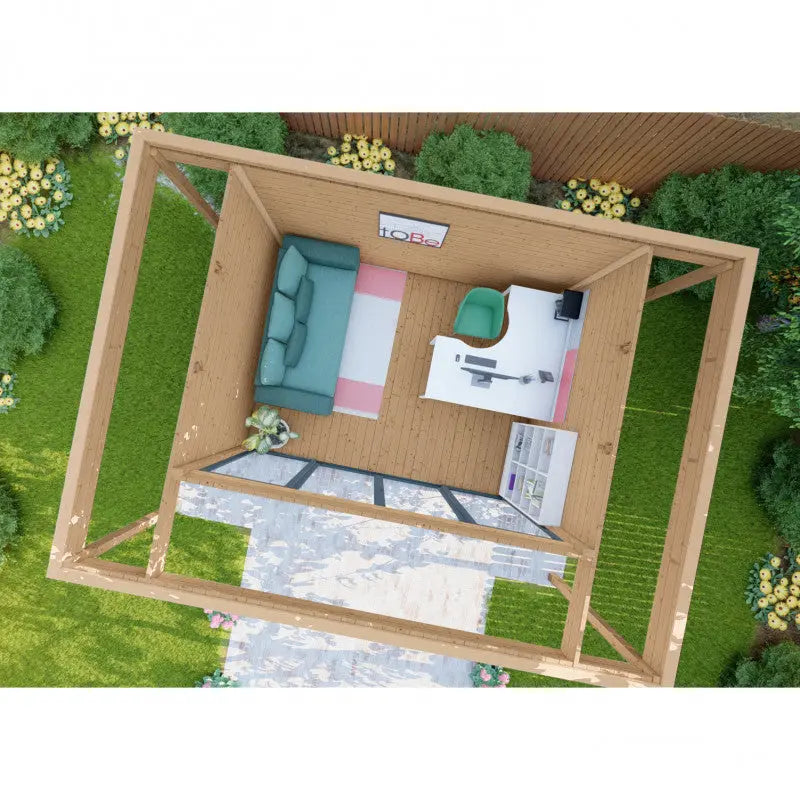Bureau de jardin en bois massif avec terrasse 16,5m² - madriers 40mm traités et teintés marron Gardy Shelter Ma boutique
