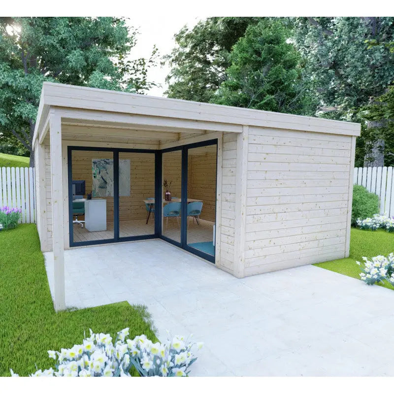 Bureau de jardin en bois massif avec terrasse 18,6m² - madriers 40mm Gardy Shelter Ma boutique