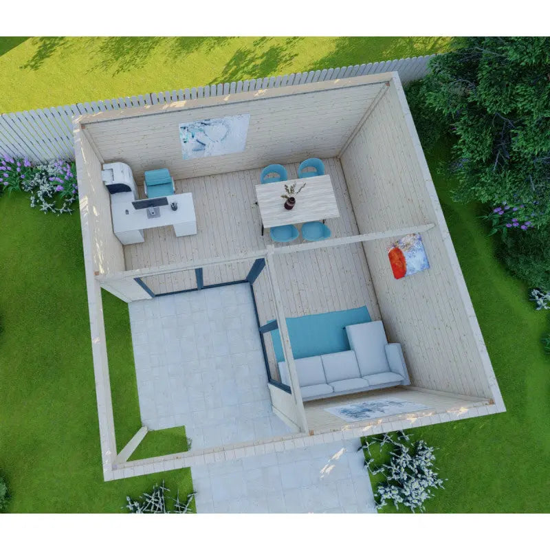 Bureau de jardin en bois massif avec terrasse 18,6m² - madriers 40mm Gardy Shelter Ma boutique