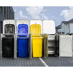 Cache-poubelle 4 compartiments Müllbox en aluminium noir 4x240L – HIDE ESPACE EMERAUDE