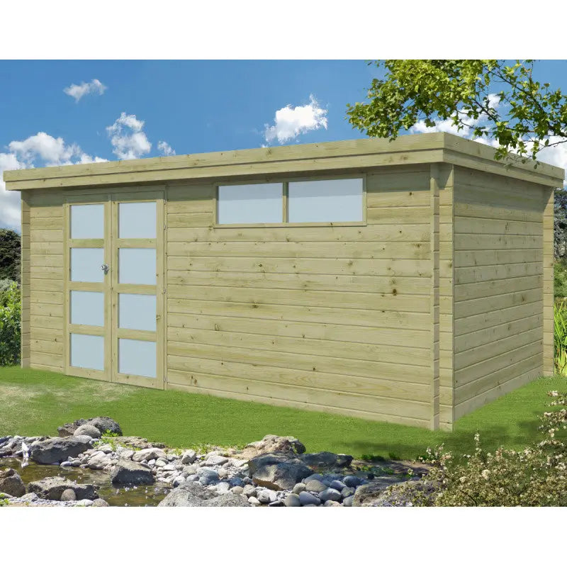 Chalet moderne Oregon 16,4m² en bois traité 28mm avec porte double vitrée+fenêtre - Gardenas Ma boutique