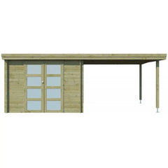 Chalet moderne Oregon 9,6m² + extension 300cm en bois traité 28mm avec porte double vitrée - Gardenas Ma boutique