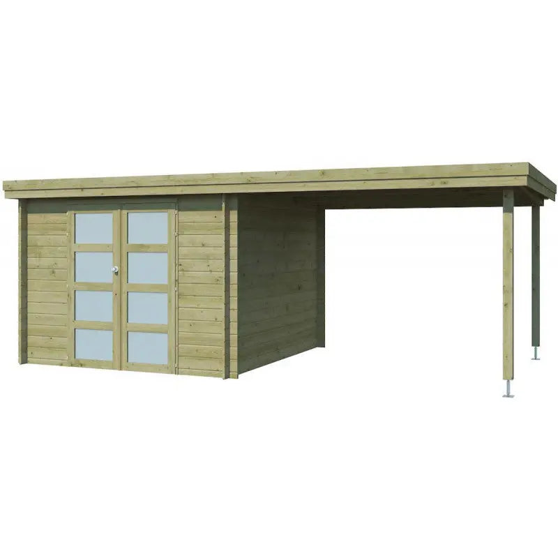 Chalet moderne Oregon 9,6m² + extension 300cm en bois traité 28mm avec porte double vitrée - Gardenas Ma boutique