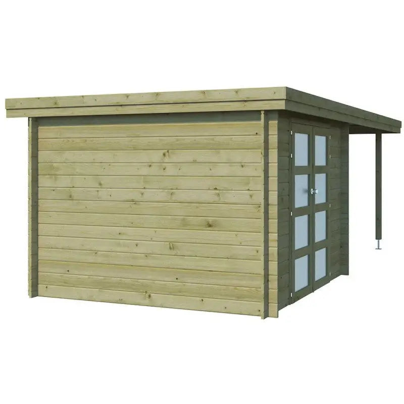 Chalet moderne Oregon 9,6m² + extension 300cm en bois traité 28mm avec porte double vitrée - Gardenas Ma boutique