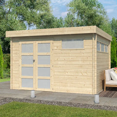 Chalet Moderne 11,84m² en bois massif 44mm avec porte double vitrée+2 fenêtres - Gardenas Ma boutique