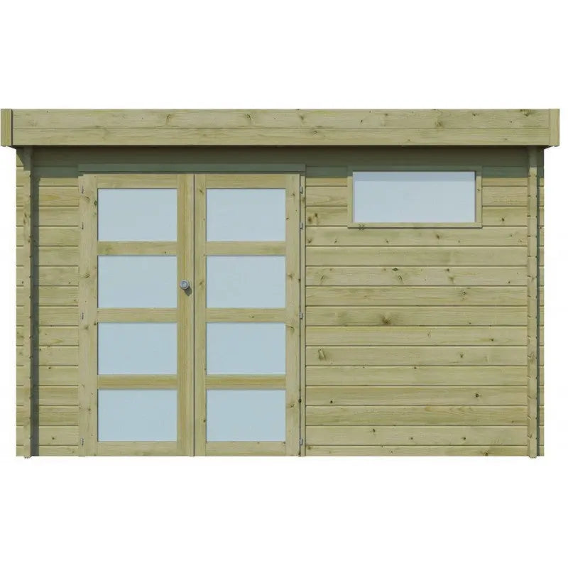 Chalet Moderne 11,84m² en bois traité 44mm avec porte double vitrée+2 fenêtres - Gardenas Ma boutique