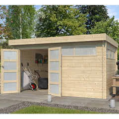 Chalet Moderne 13,8m² en bois massif 44mm avec porte double vitrée+2 fenêtres - Gardenas Ma boutique
